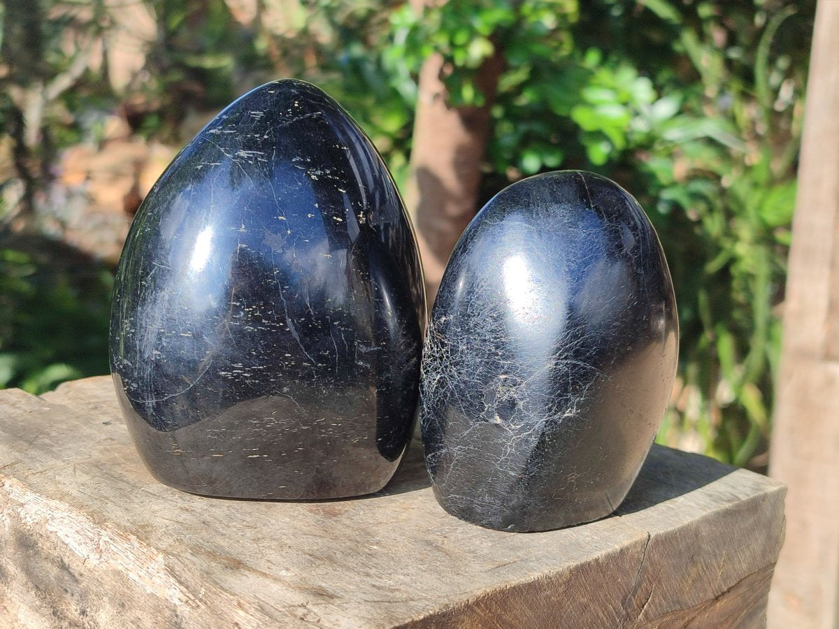 Polished Black Tourmaline Standing Free Forms x 2 From Madagascar - Toprock Gemstones and Minerals 