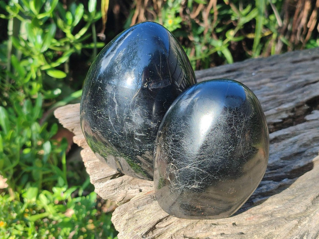 Polished Black Tourmaline Standing Free Forms x 2 From Madagascar - Toprock Gemstones and Minerals 
