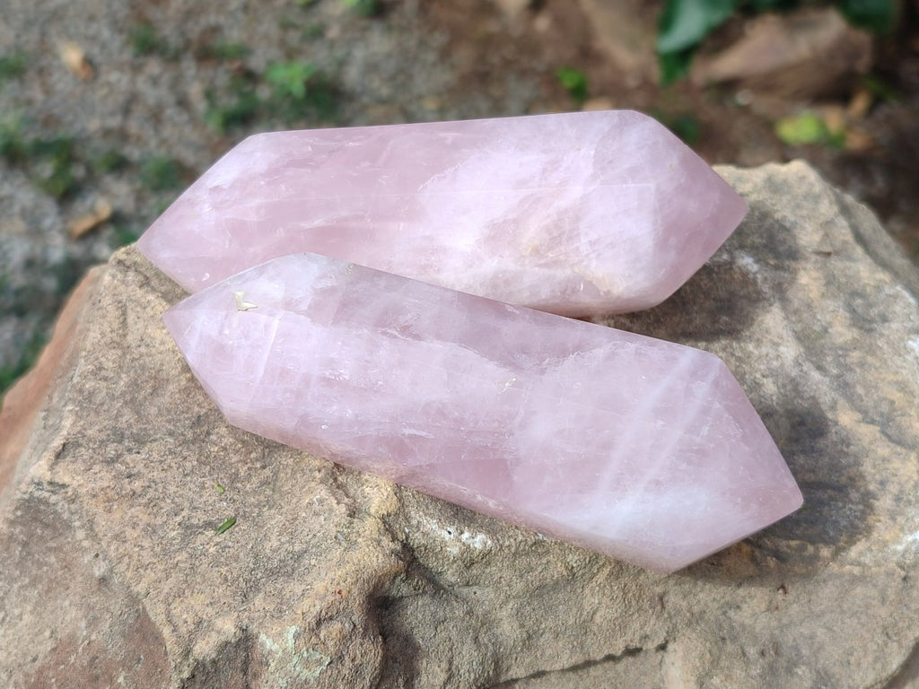 Polished Double Terminated Gemmy Rose Quartz Crystals x 6 From Madagascar - Toprock Gemstones and Minerals 