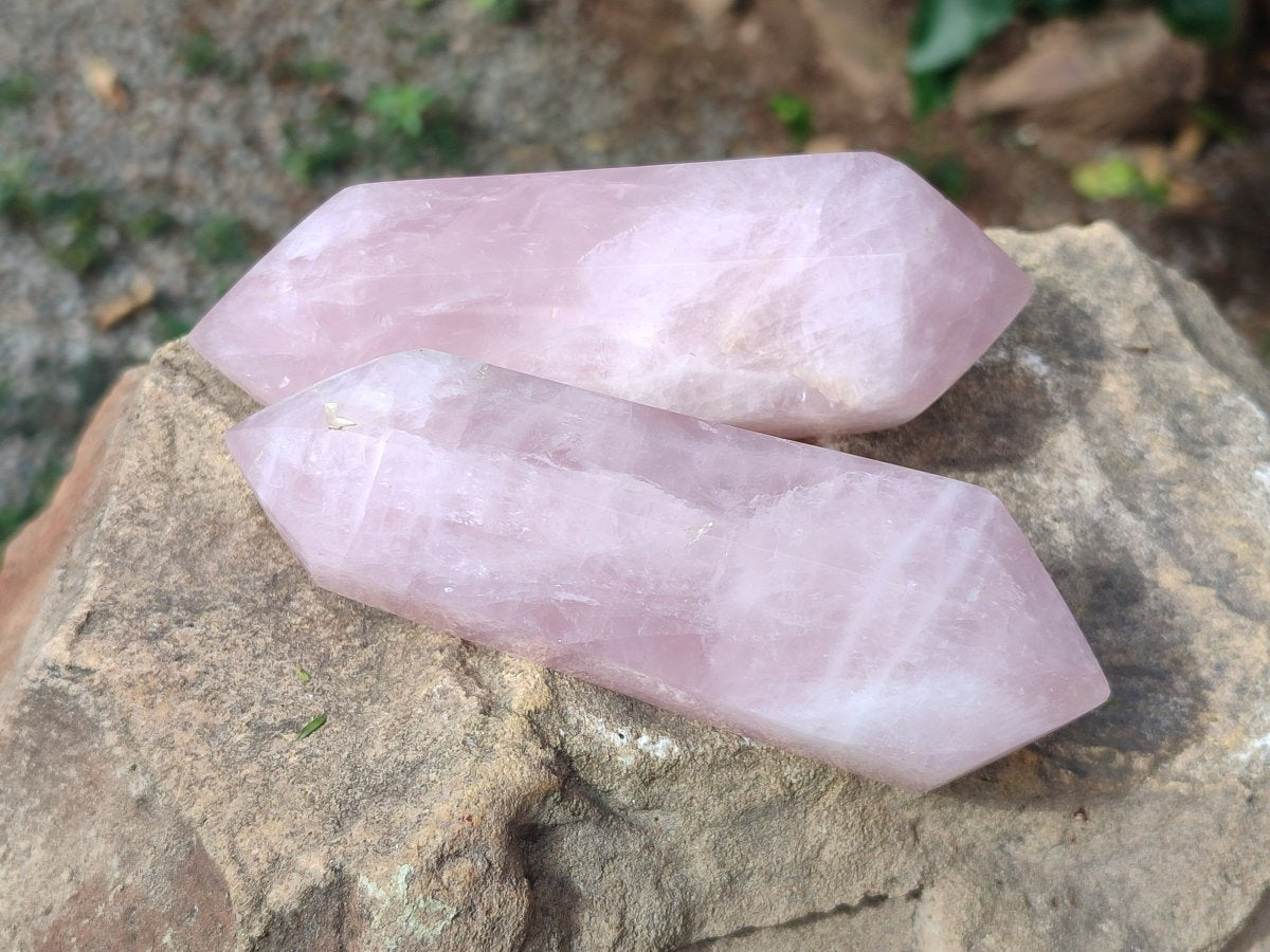 Polished Double Terminated Gemmy Rose Quartz Crystals x 6 From Madagascar - Toprock Gemstones and Minerals 