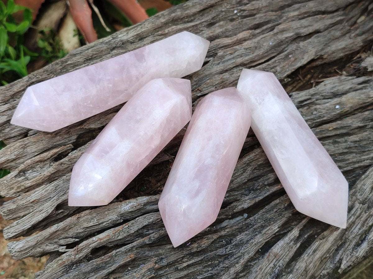 Polished Double Terminated Gemmy Rose Quartz Crystals x 6 From Madagascar - Toprock Gemstones and Minerals 