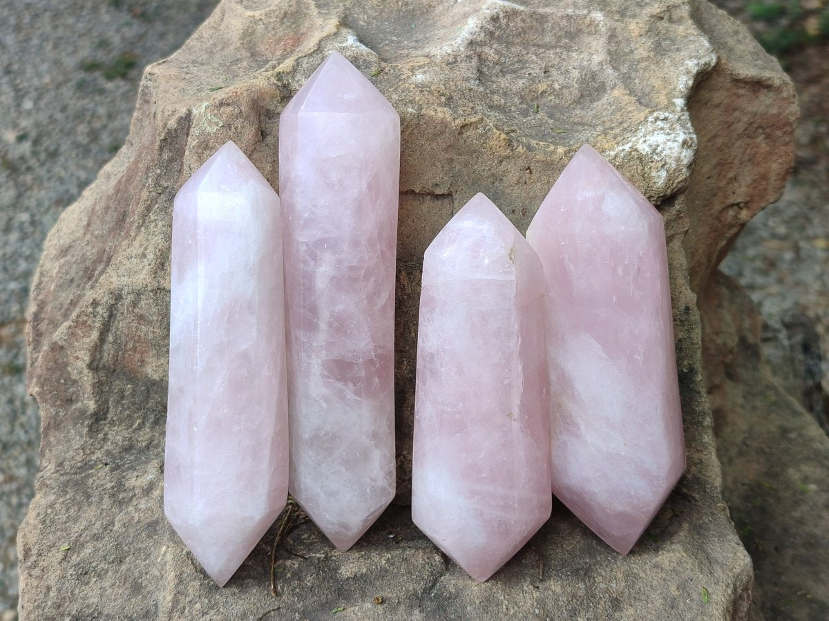 Polished Double Terminated Gemmy Rose Quartz Crystals x 6 From Madagascar - Toprock Gemstones and Minerals 