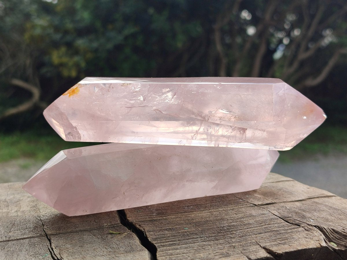 Polished Double Terminated Gemmy Rose Quartz Crystals x 6 From Madagascar - Toprock Gemstones and Minerals 