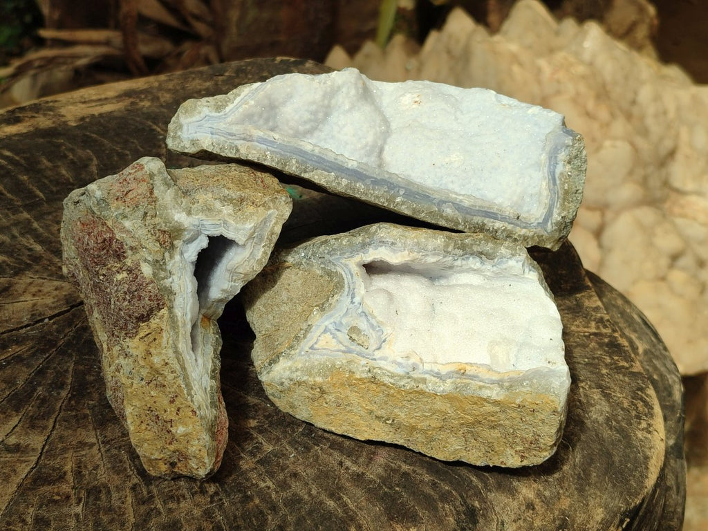 Natural Blue Lace Agate Geode Specimens x 3 From Nsanje, Malawi - Toprock Gemstones and Minerals 