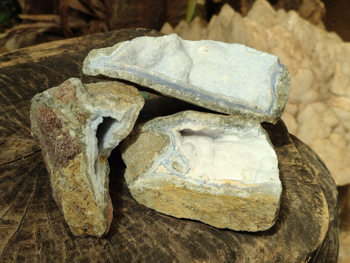 Natural Blue Lace Agate Geode Specimens x 3 From Nsanje, Malawi - Toprock Gemstones and Minerals 