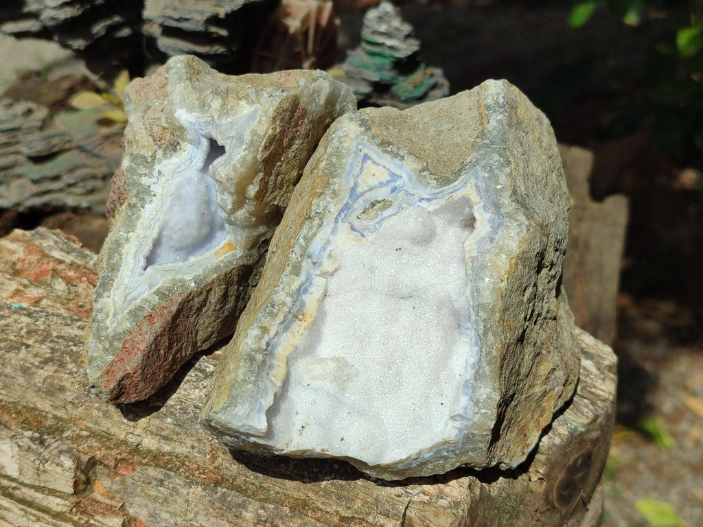 Natural Blue Lace Agate Geode Specimens x 3 From Nsanje, Malawi - Toprock Gemstones and Minerals 