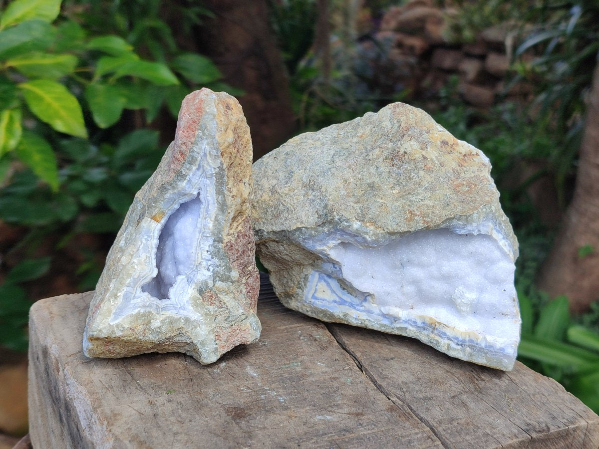 Natural Blue Lace Agate Geode Specimens x 3 From Nsanje, Malawi - Toprock Gemstones and Minerals 