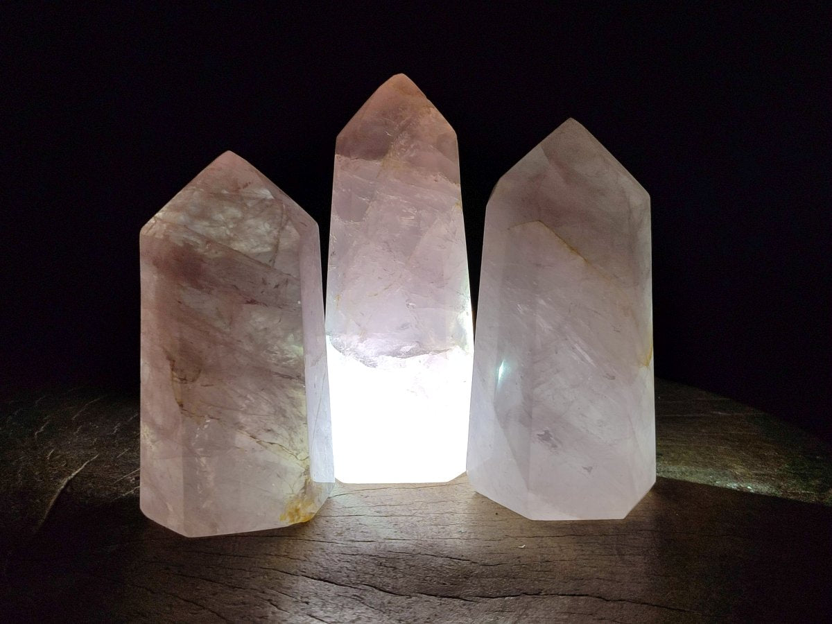 Polished Gemmy Rose Quartz Crystals x 3 From Madagascar - Toprock Gemstones and Minerals 
