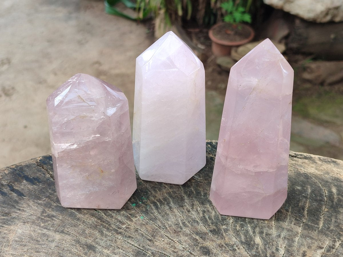 Polished Gemmy Rose Quartz Crystals x 3 From Madagascar - Toprock Gemstones and Minerals 