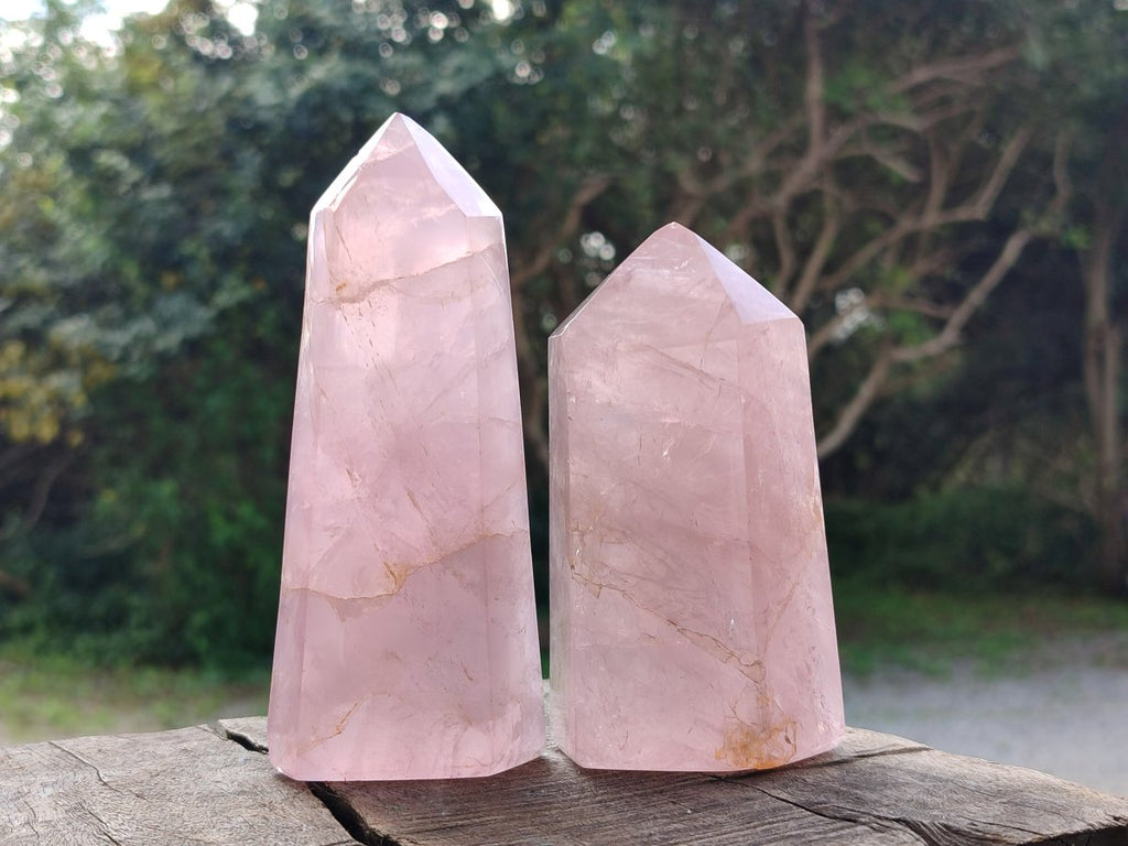 Polished Gemmy Rose Quartz Crystals x 3 From Madagascar - Toprock Gemstones and Minerals 