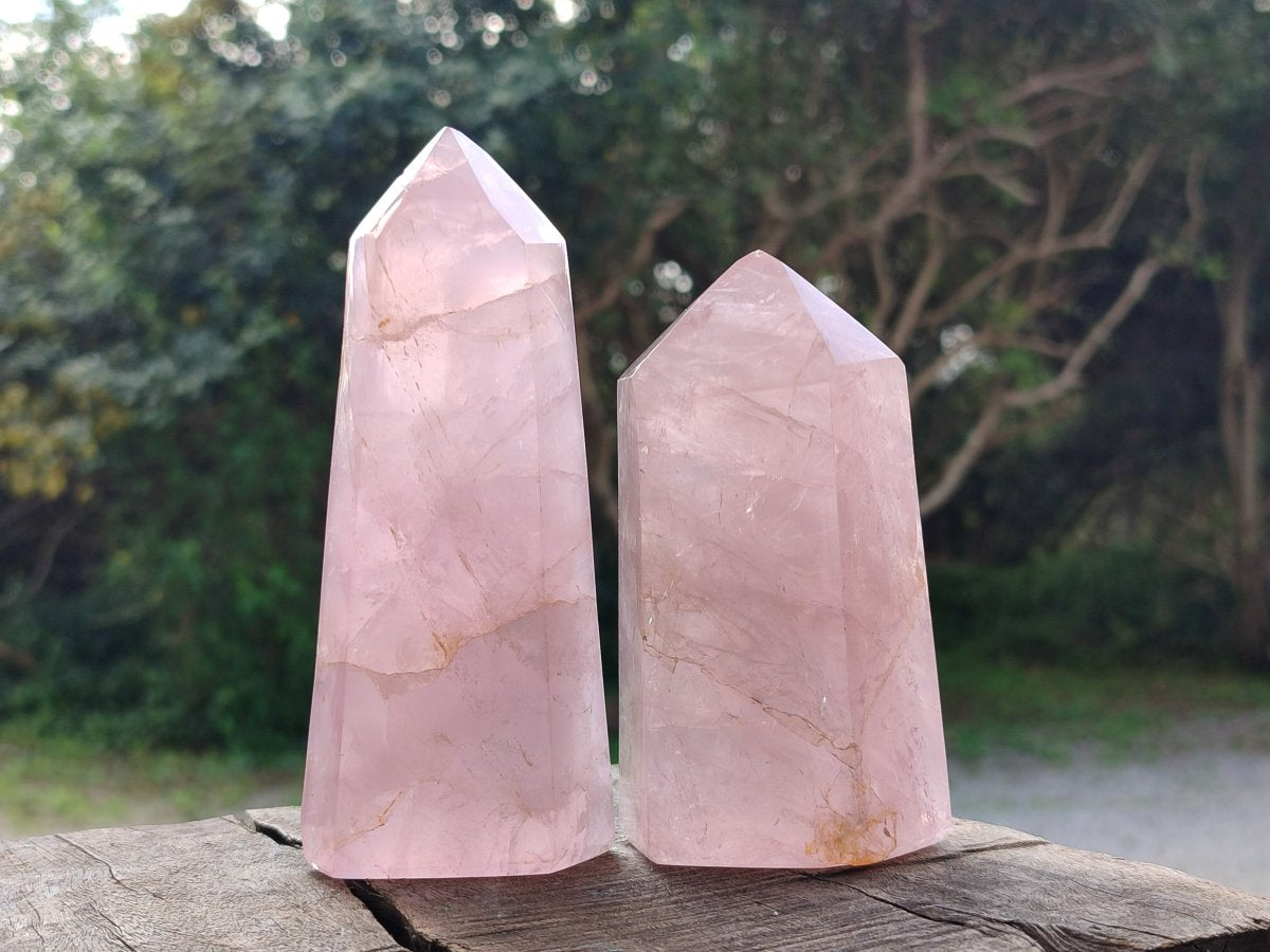 Polished Gemmy Rose Quartz Crystals x 3 From Madagascar - Toprock Gemstones and Minerals 