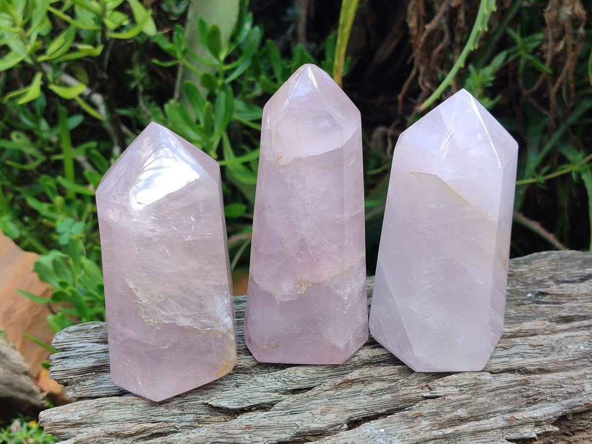 Polished Gemmy Rose Quartz Crystals x 3 From Madagascar - Toprock Gemstones and Minerals 