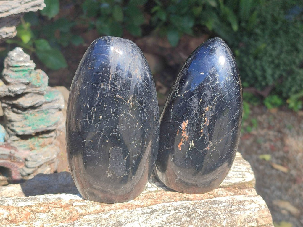 Polished Black Tourmaline Standing Free Forms x 2 From Madagascar - Toprock Gemstones and Minerals 