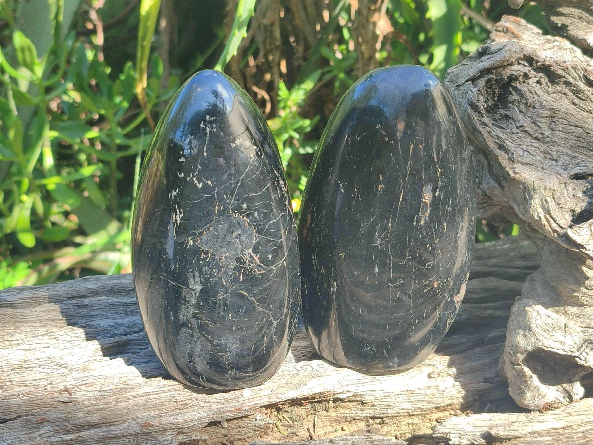 Polished Black Tourmaline Standing Free Forms x 2 From Madagascar - Toprock Gemstones and Minerals 