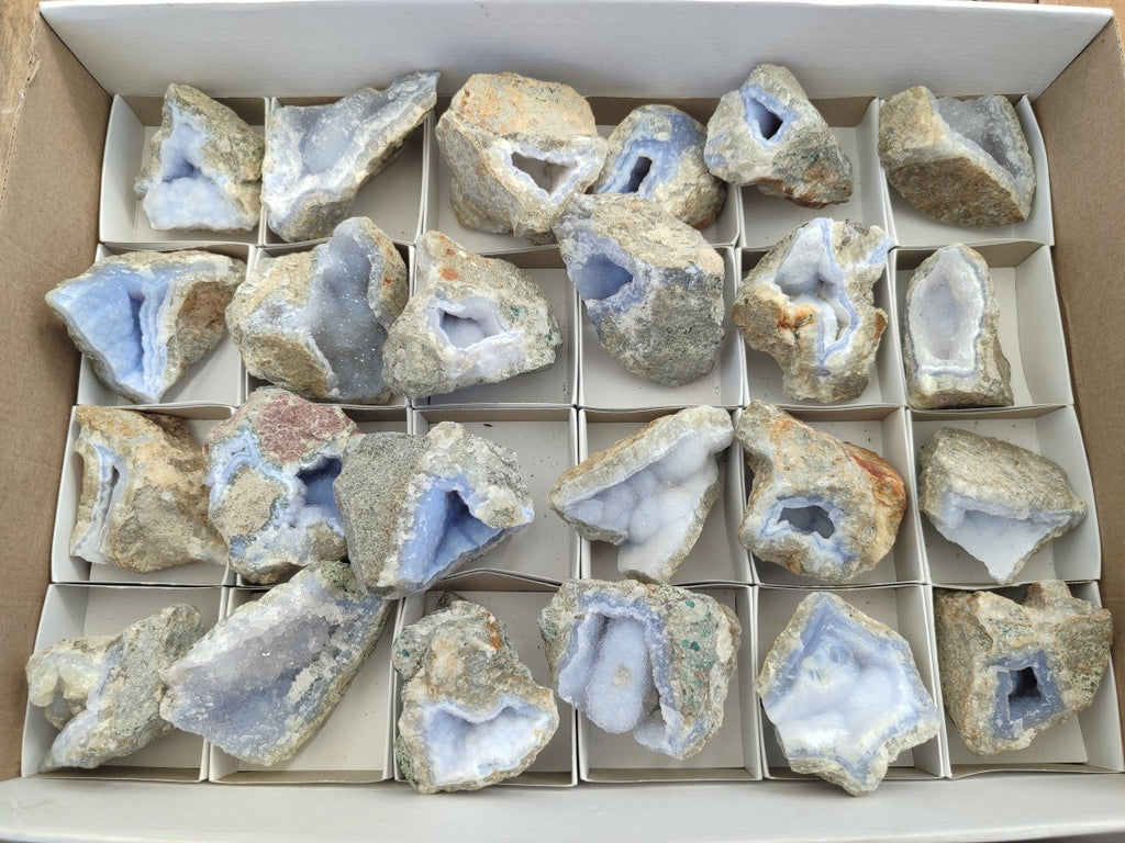 Natural Blue Lace Agate Geode Specimens x 24 From Nsanje, Malawi - Toprock Gemstones and Minerals 