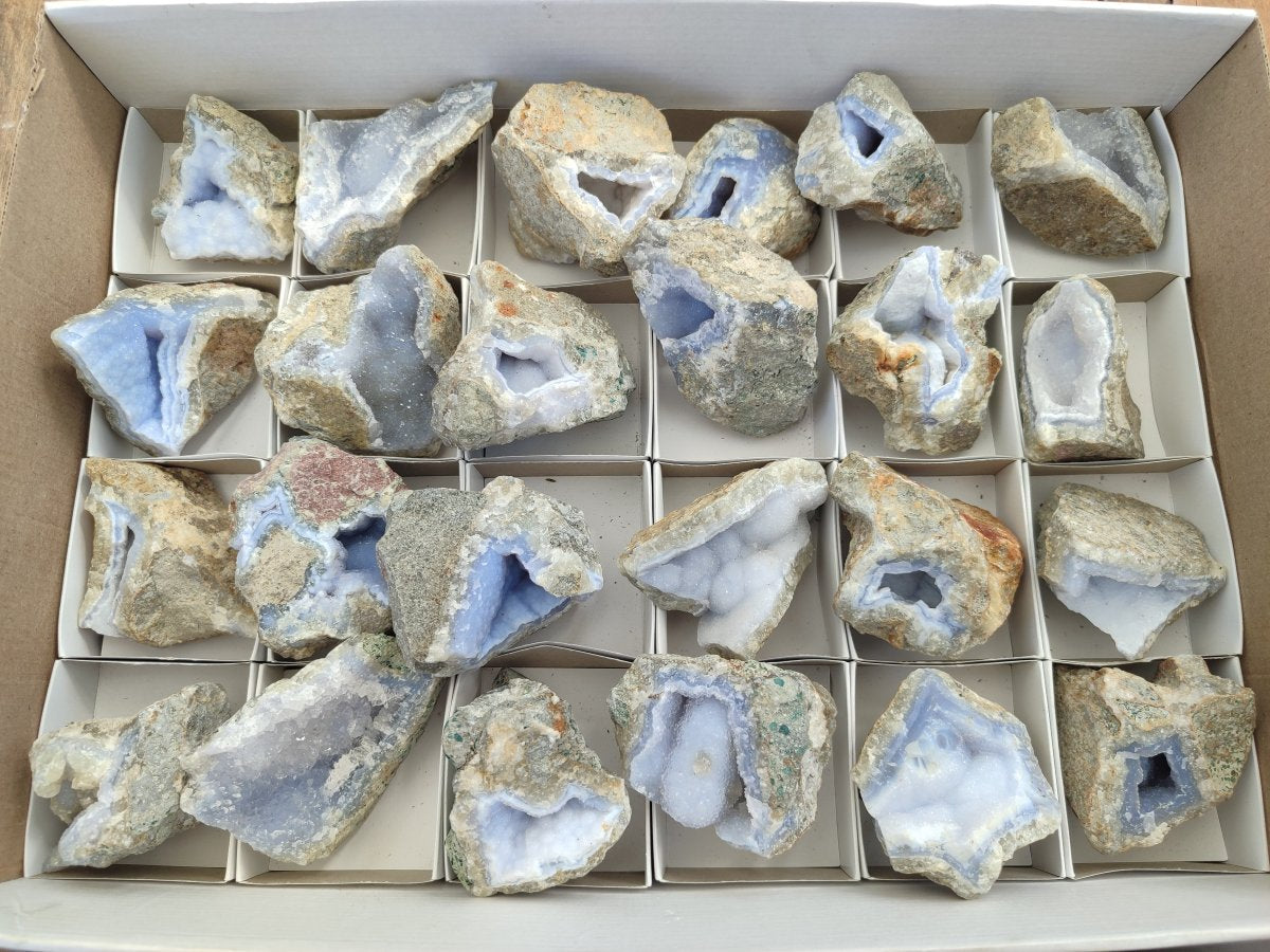Natural Blue Lace Agate Geode Specimens x 24 From Nsanje, Malawi - Toprock Gemstones and Minerals 