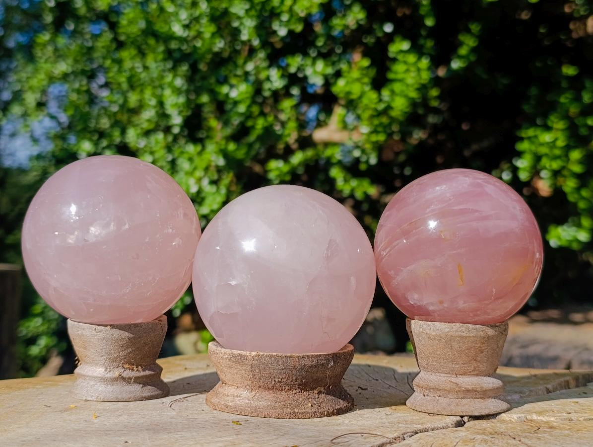 Polished Gemmy Star Rose Quartz Spheres x 3 From Madagascar - Toprock Gemstones and Minerals 