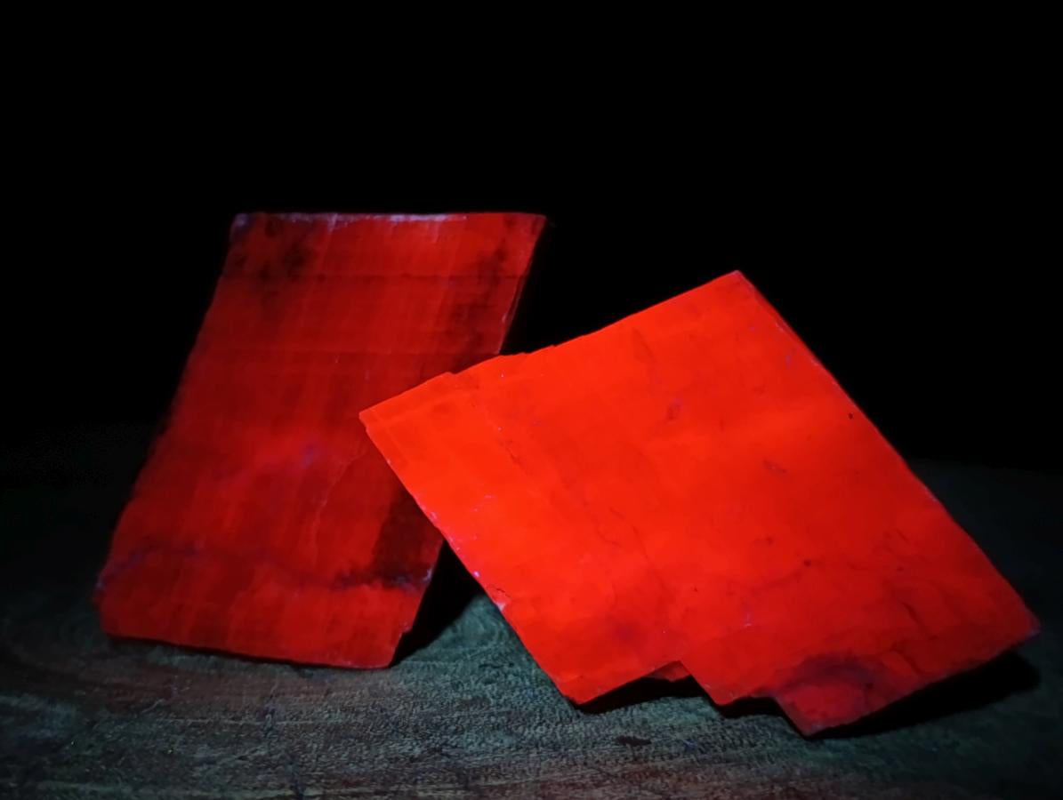 Natural Rhombohedral Sunset Orange Calcite Specimens x 4 From Spitzkop, Namibia - Toprock Gemstones and Minerals 