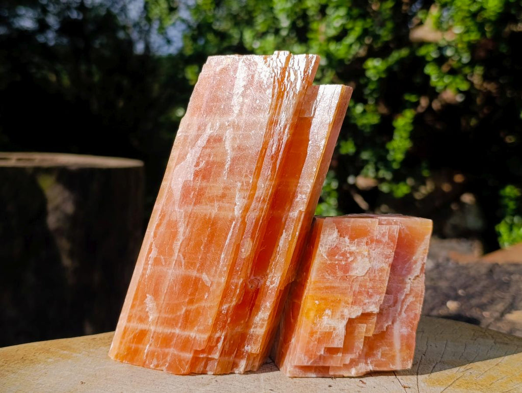 Natural Rhombohedral Sunset Orange Calcite Specimens x 4 From Spitzkop, Namibia - Toprock Gemstones and Minerals 