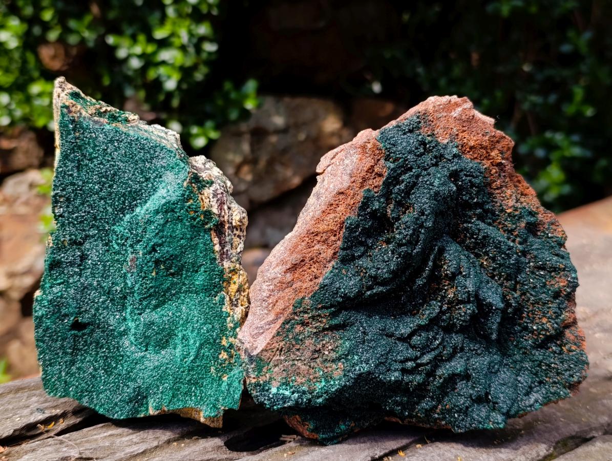 Natural Crystalline Botryoidal Malachite Specimens x 2 From Congo - Toprock Gemstones and Minerals 