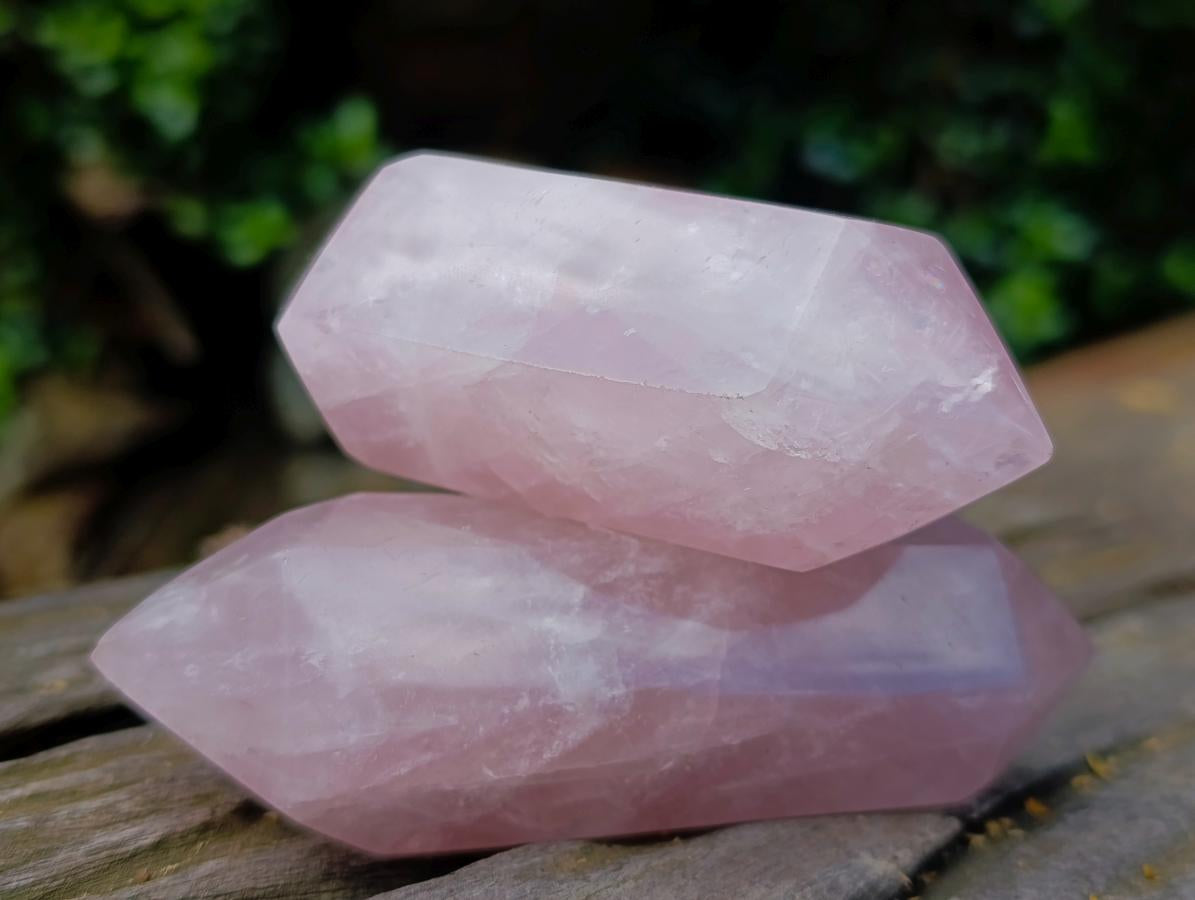 Polished Double Terminated Gemmy Rose Quartz Crystals x 6 From Madagascar - Toprock Gemstones and Minerals 
