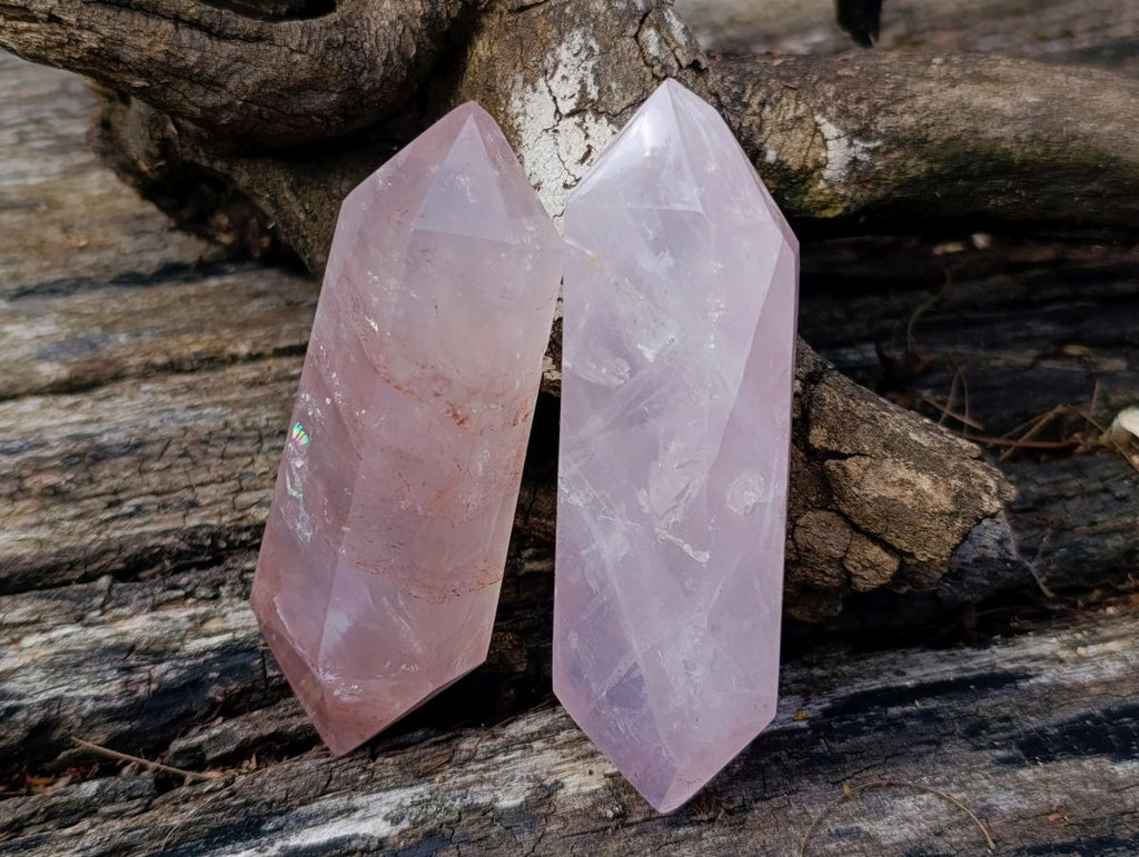 Polished Double Terminated Gemmy Rose Quartz Crystals x 6 From Madagascar - Toprock Gemstones and Minerals 
