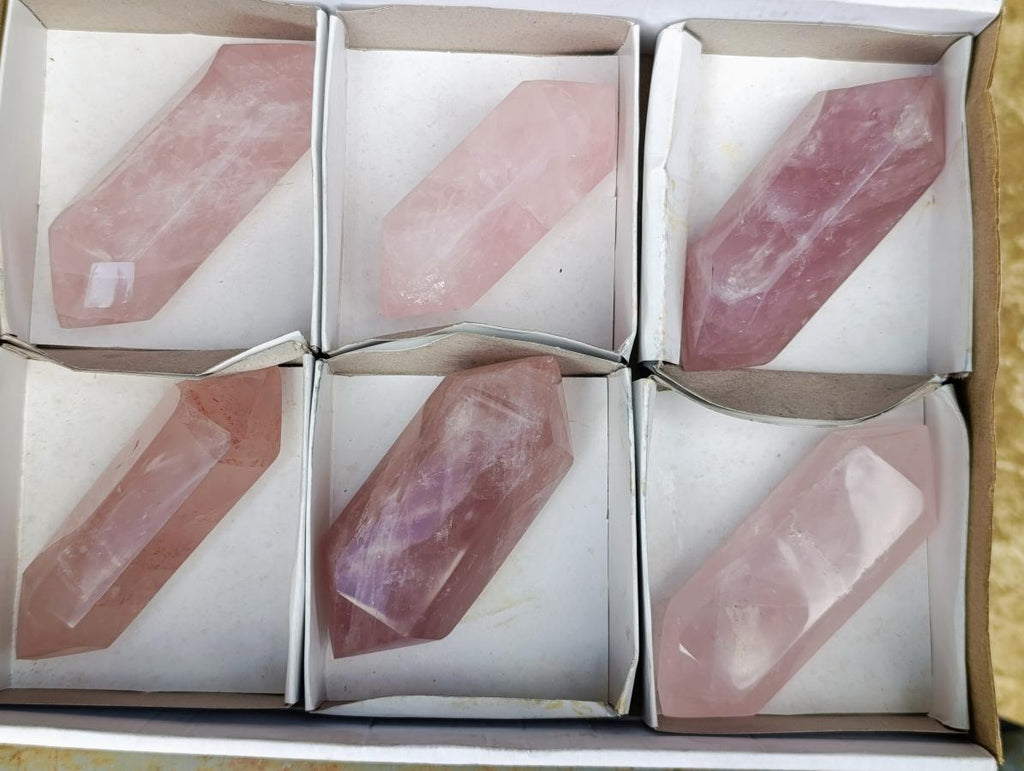 Polished Double Terminated Gemmy Rose Quartz Crystals x 6 From Madagascar - Toprock Gemstones and Minerals 