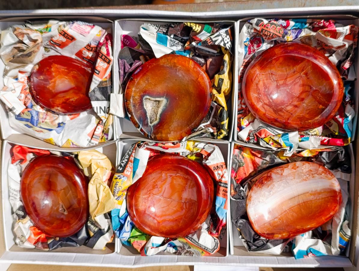 Polished Carnelian Agate Gemstone Bowls x 6 From Madagascar - Toprock Gemstones and Minerals 
