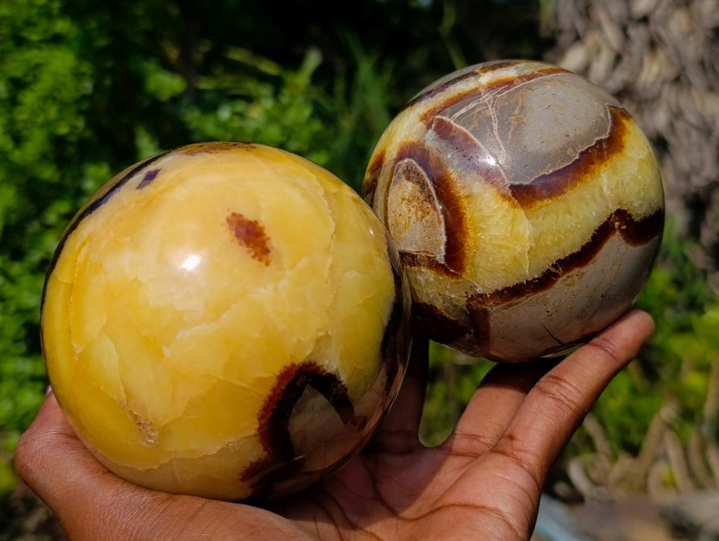 Polished Septerye Spheres x 2 From Mahajanga, Madagascar - Toprock Gemstones and Minerals 