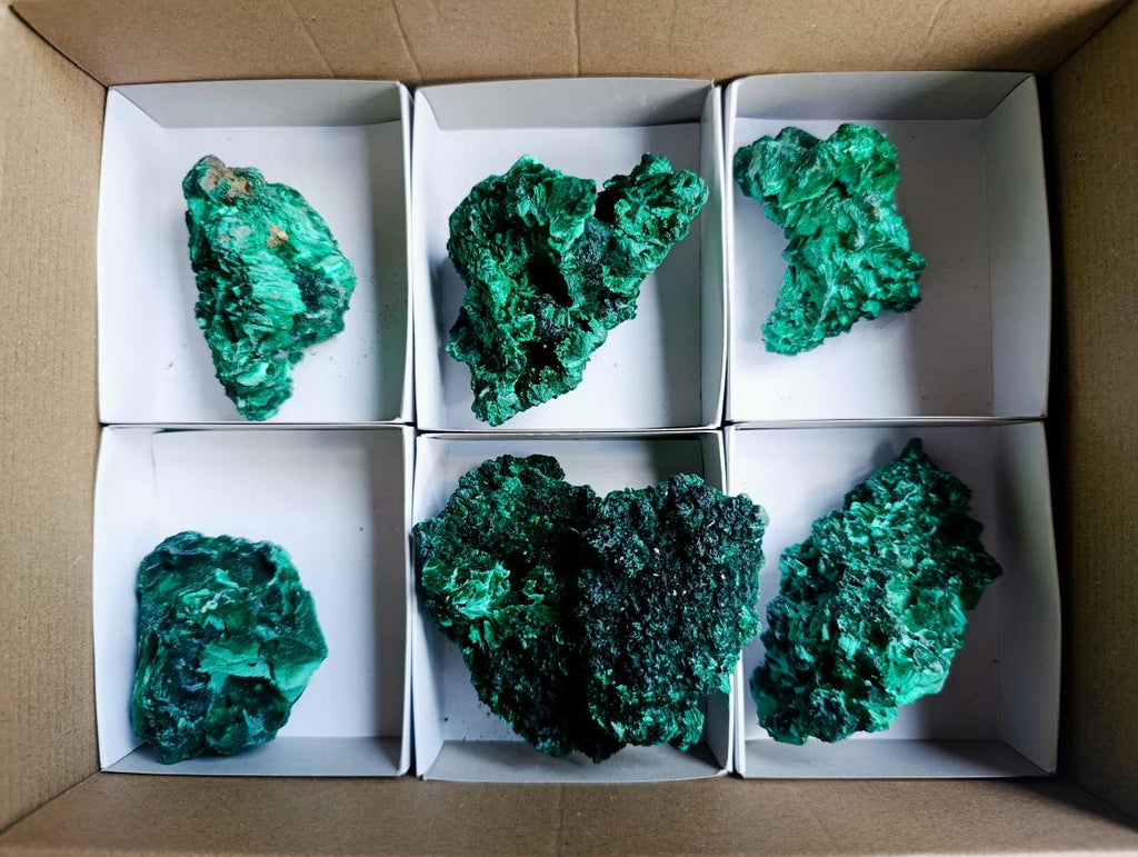 Natural Silky Malachite Specimens x 6 From Kasompe, Congo - Toprock Gemstones and Minerals 