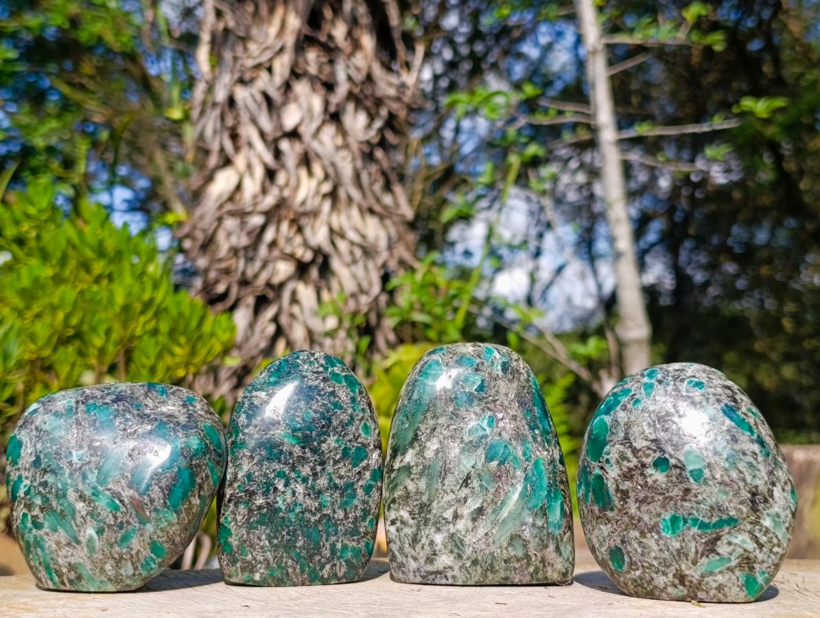 Polished Emerald Mica 'Mutokolite' Standing Free Forms x 4 From Mutoko, Zimbabwe - Toprock Gemstones and Minerals 