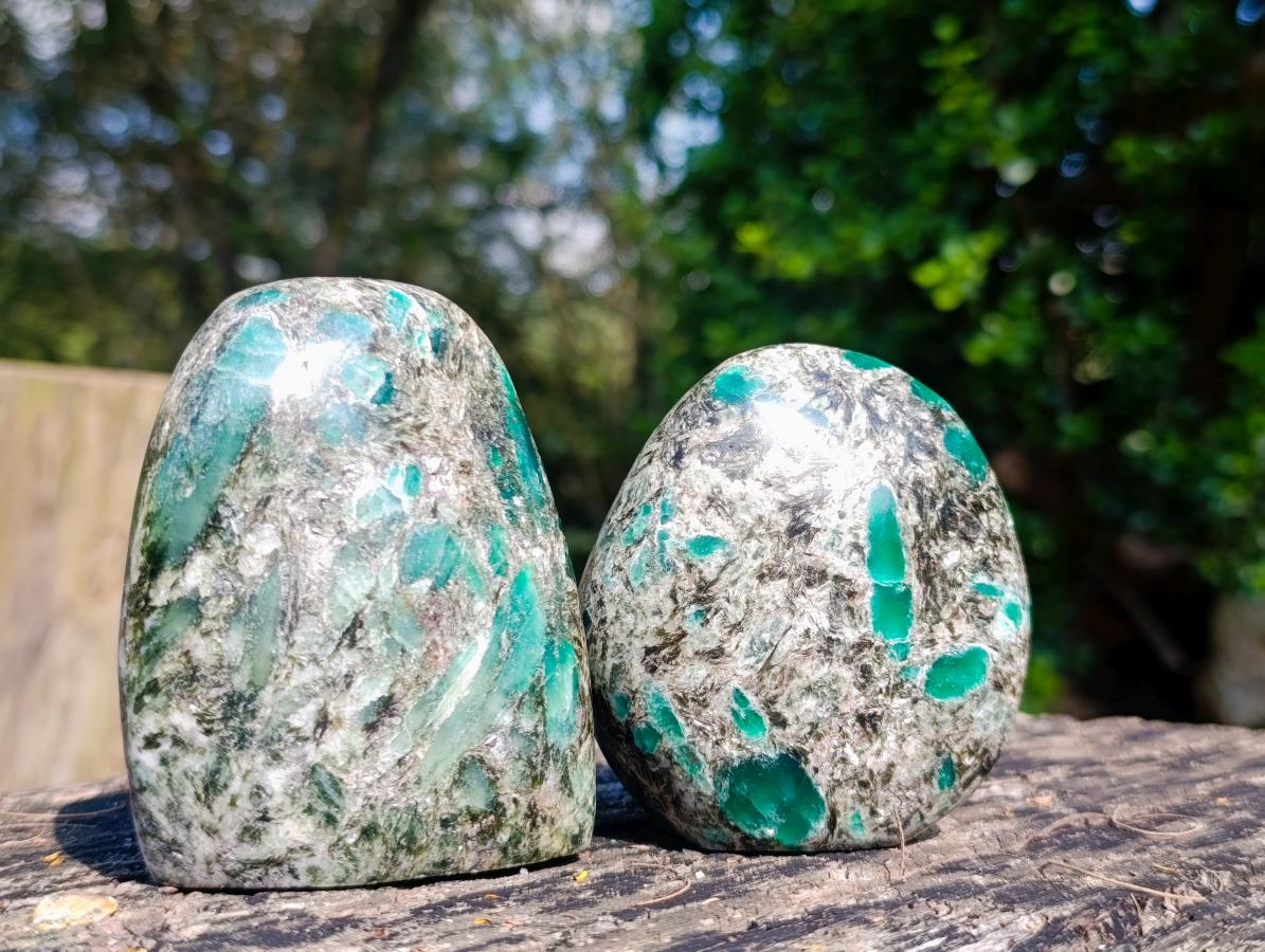 Polished Emerald Mica 'Mutokolite' Standing Free Forms x 4 From Mutoko, Zimbabwe - Toprock Gemstones and Minerals 