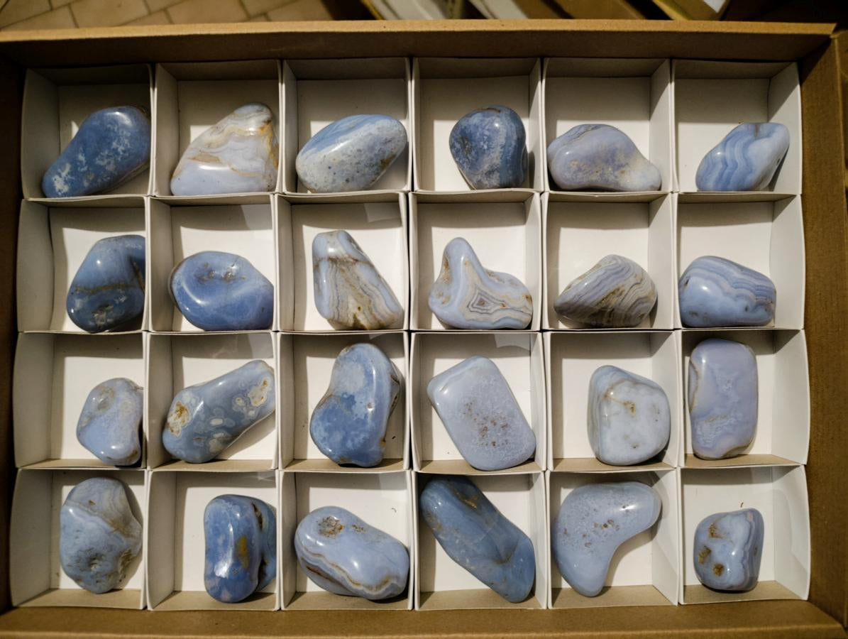 Polished Blue Lace Agate Tumbled Free Forms x 24 From Nsanje, Malawi - Toprock Gemstones and Minerals 