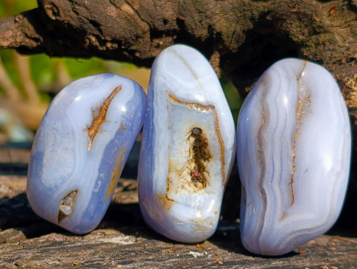 Polished Blue Lace Agate Tumbled Free Forms x 24 From Nsanje, Malawi - Toprock Gemstones and Minerals 