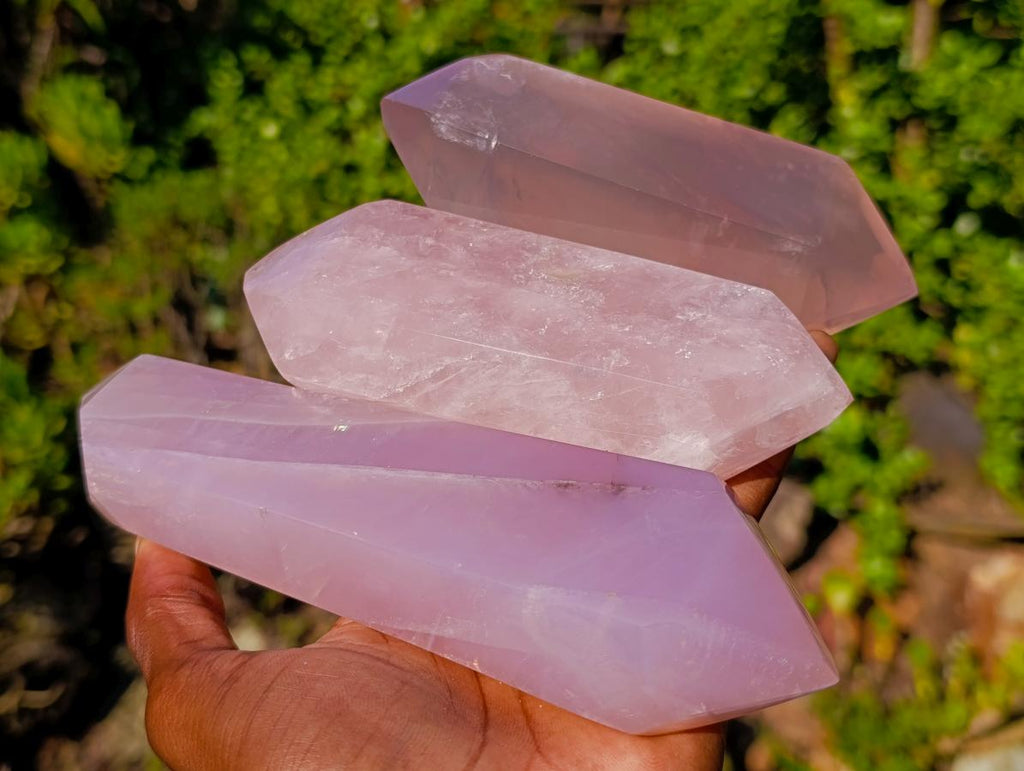 Polished Double Terminated Gemmy Rose Quartz Crystals x 3 From Madagascar - Toprock Gemstones and Minerals 