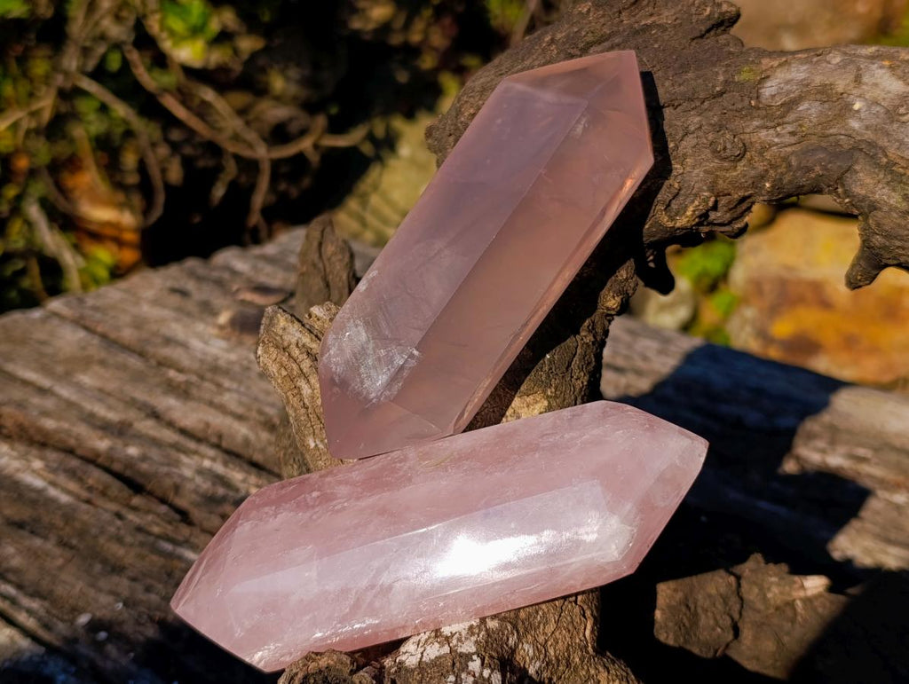 Polished Double Terminated Gemmy Rose Quartz Crystals x 3 From Madagascar - Toprock Gemstones and Minerals 