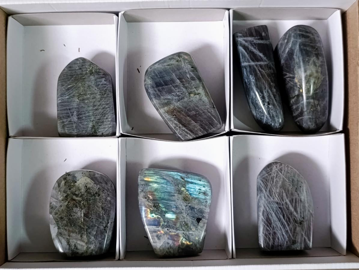 Polished Rare Purple Sunset Flash Labradorite Standing Free Forms x 7 From Madagascar - Toprock Gemstones and Minerals 