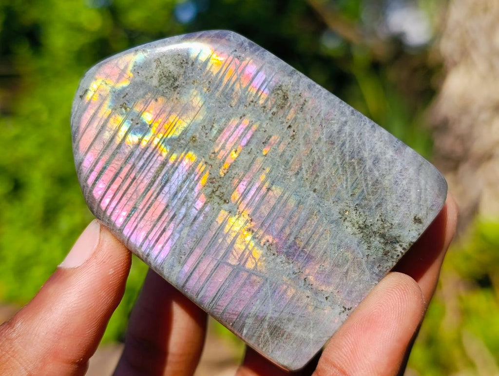Polished Rare Purple Sunset Flash Labradorite Standing Free Forms x 7 From Madagascar - Toprock Gemstones and Minerals 