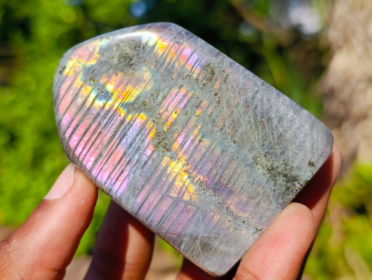 Polished Rare Purple Sunset Flash Labradorite Standing Free Forms x 7 From Madagascar - Toprock Gemstones and Minerals 