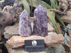 Polished Lepidolite with Pink Rubellite Tourmaline Display Crystals x 2 From Ambatondrazaka, Madagascar - Toprock Gemstones and Minerals 