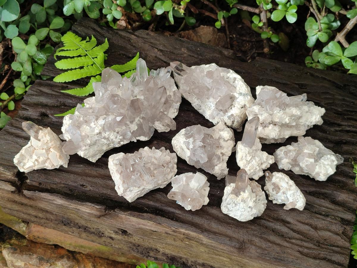 Natural Smokey Quartz Crystals on Orthoclase Matrix Specimens x 11 From Zomba Plateau, Malawi - Toprock Gemstones and Minerals 