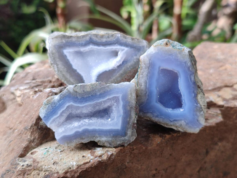 Polished On One Side Small Blue Lace Agate Geodes x 20 From Nsanje, Malawi - Toprock Gemstones and Minerals 