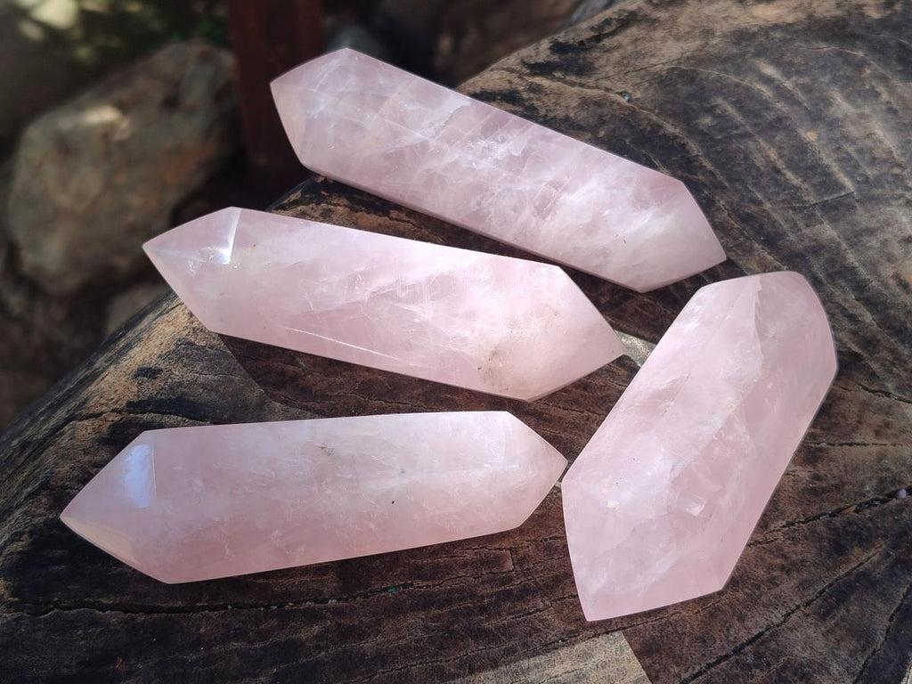 Polished Double Terminated Gemmy Rose Quartz Crystals x 12 From Madagascar - Toprock Gemstones and Minerals 