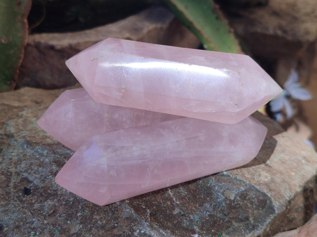 Polished Double Terminated Gemmy Rose Quartz Crystals x 12 From Madagascar - Toprock Gemstones and Minerals 