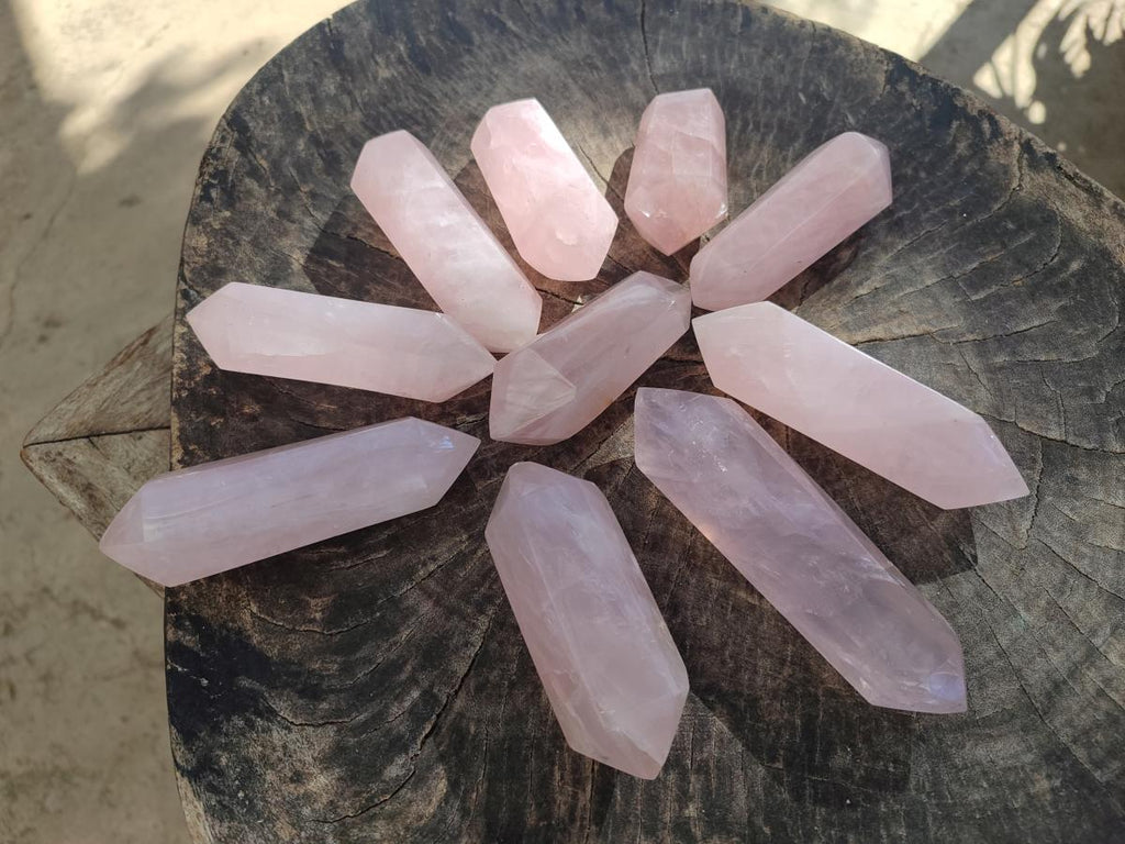Polished Double Terminated Gemmy Rose Quartz Crystals x 12 From Madagascar - Toprock Gemstones and Minerals 