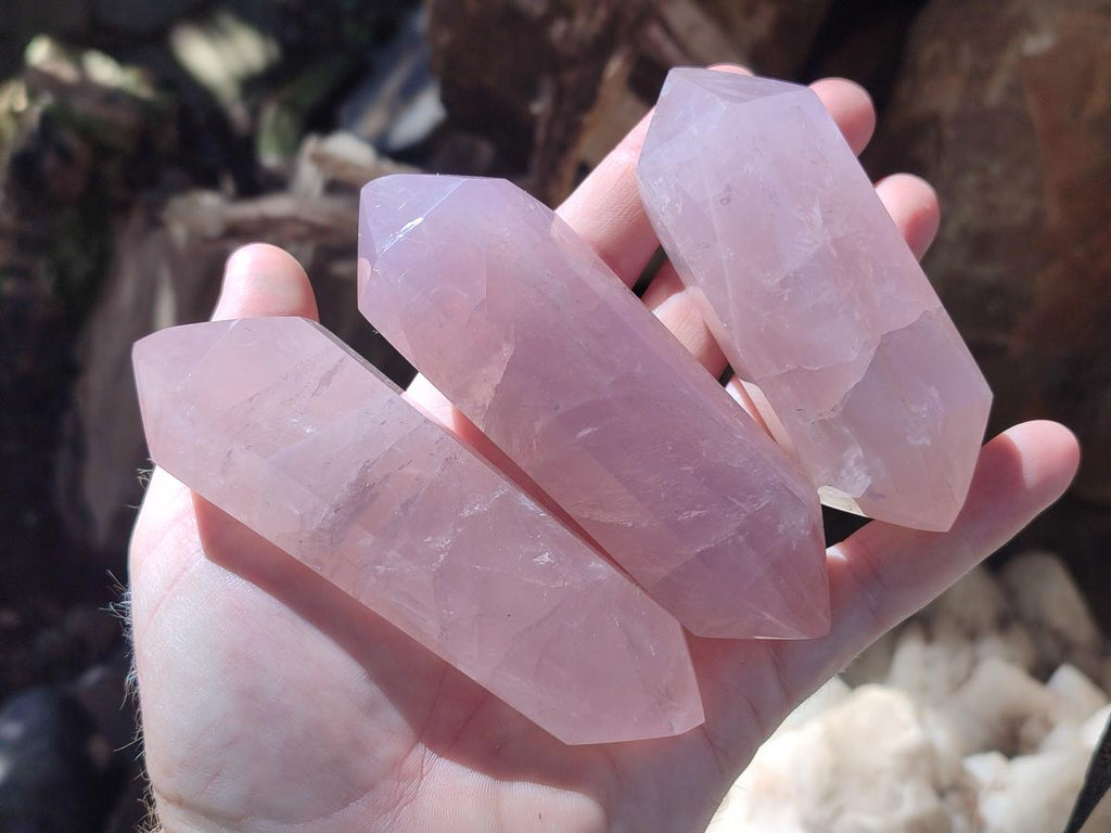 Polished Double Terminated Gemmy Rose Quartz Crystals x 12 From Madagascar - Toprock Gemstones and Minerals 