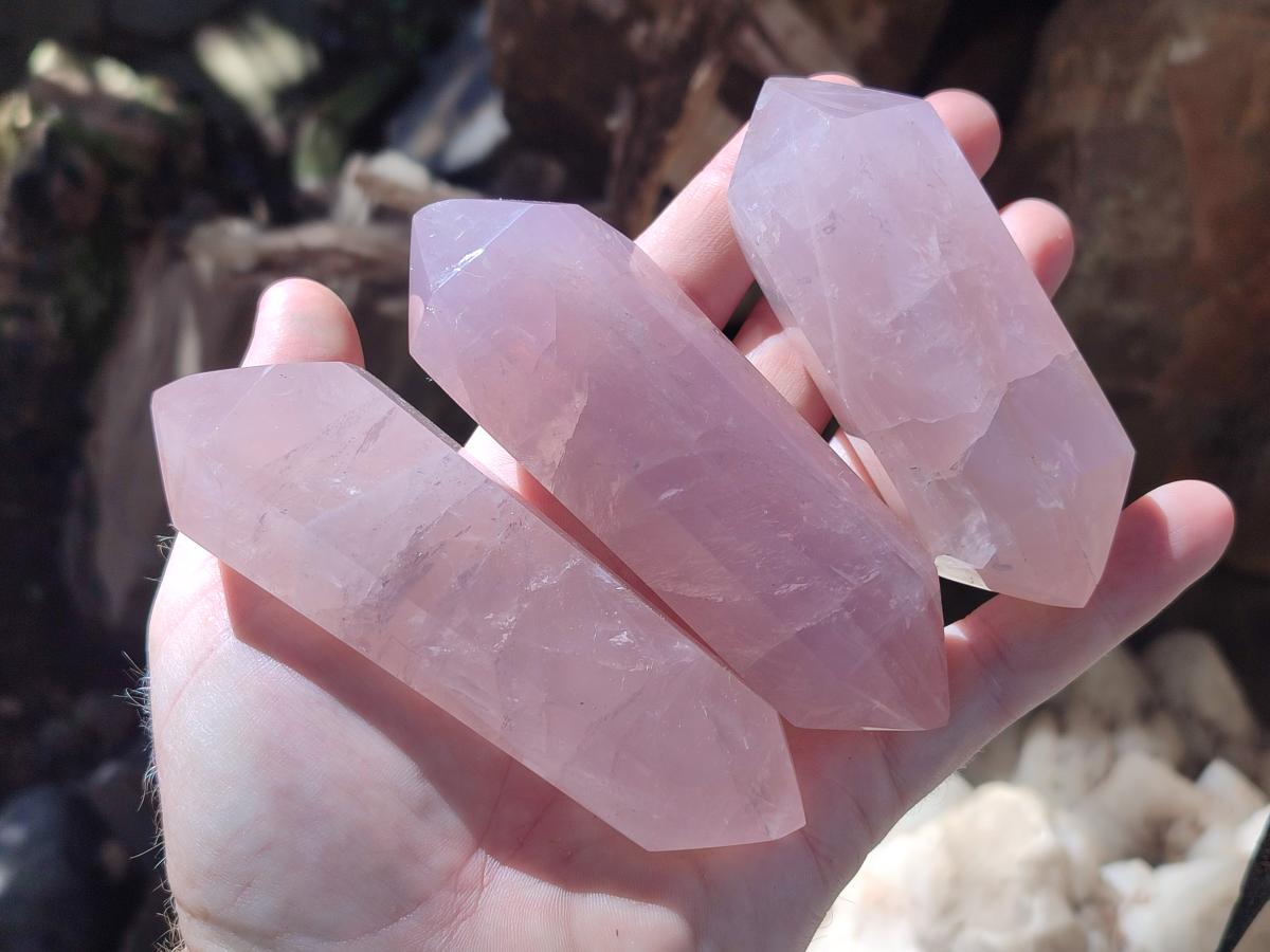Polished Double Terminated Gemmy Rose Quartz Crystals x 12 From Madagascar - Toprock Gemstones and Minerals 