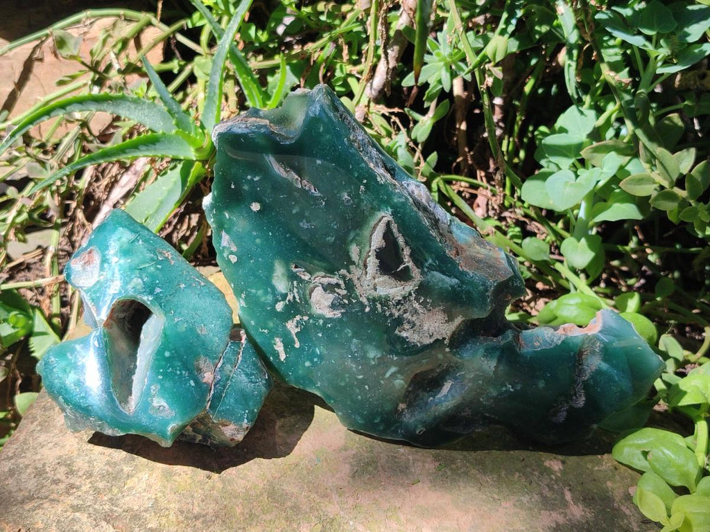 Polished On One Side Mtorolite Chrysoprase Plates x 2 From Mutorashanga, Zimbabwe - Toprock Gemstones and Minerals 
