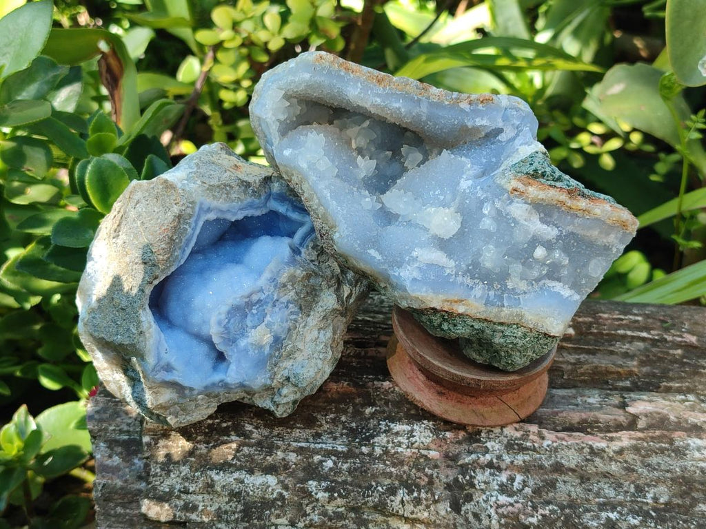 Natural Blue Lace Agate Geode Specimens x 4 From Nsanje, Malawi - Toprock Gemstones and Minerals 