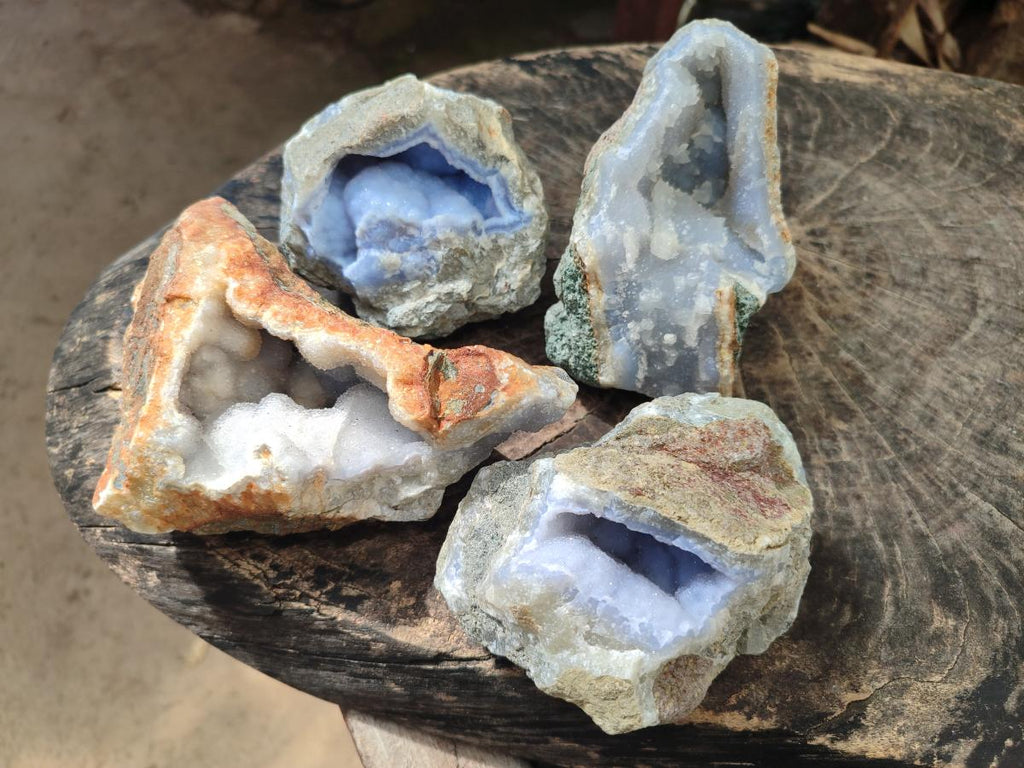 Natural Blue Lace Agate Geode Specimens x 4 From Nsanje, Malawi - Toprock Gemstones and Minerals 